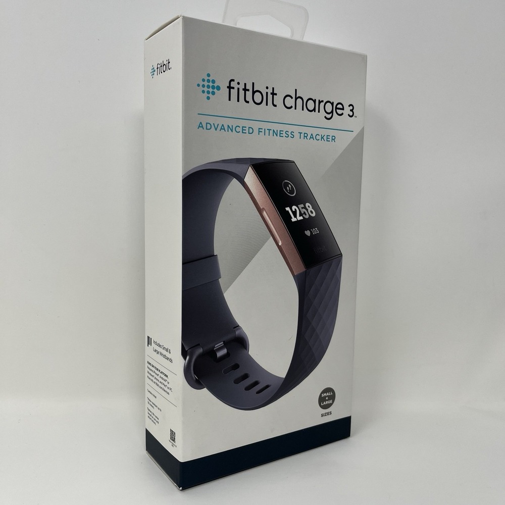 Fitbit Charge 3 Fitness Tracker Rose Gold Blue Gray Small Large Bands